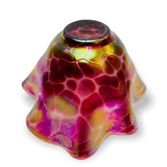 Glass Eye Studio Hand Blown Art Glass Bowl Iridescent Pink Purple Ruffled Edge - Picture 3 of 10